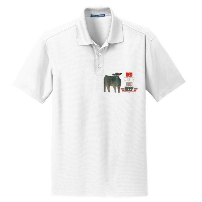 Red White And Beef Vintage Usa Flag 4th Of July Funny Cow Dry Zone Grid Polo