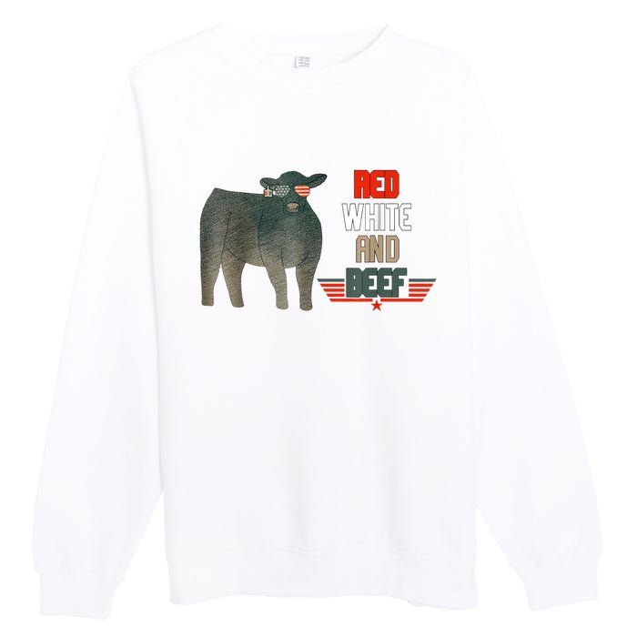 Red White And Beef Vintage Usa Flag 4th Of July Funny Cow Premium Crewneck Sweatshirt