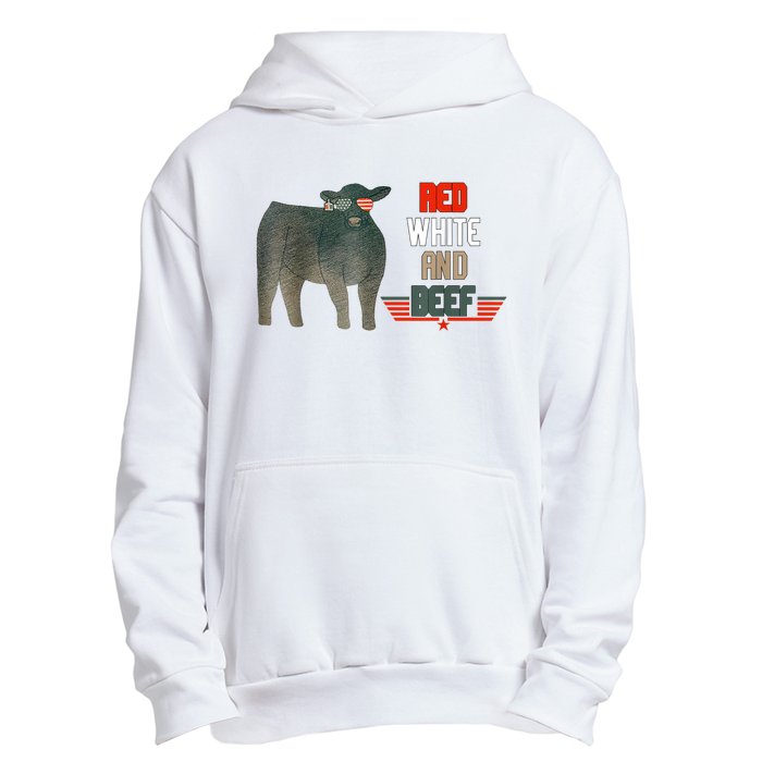 Red White And Beef Vintage Usa Flag 4th Of July Funny Cow Urban Pullover Hoodie