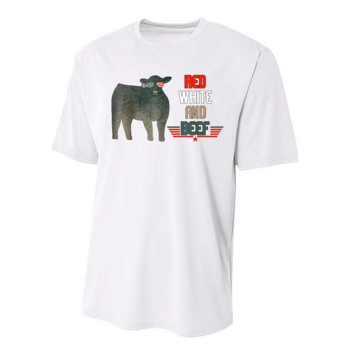 Red White And Beef Vintage Usa Flag 4th Of July Funny Cow Performance Sprint T-Shirt