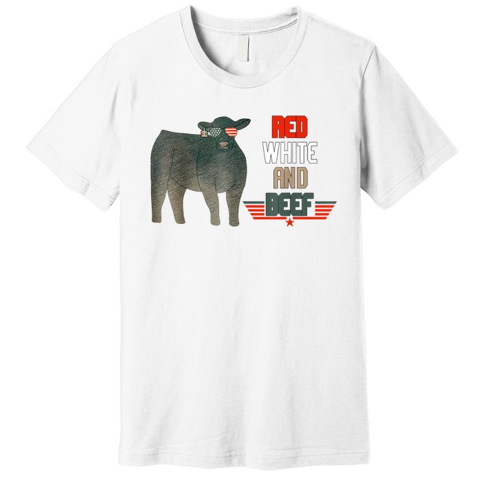 Red White And Beef Vintage Usa Flag 4th Of July Funny Cow Premium T-Shirt