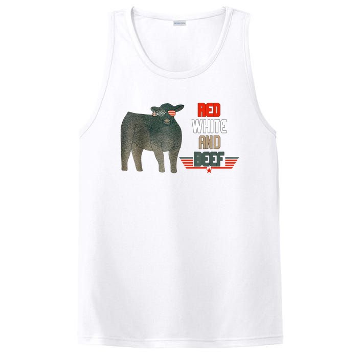 Red White And Beef Vintage Usa Flag 4th Of July Funny Cow PosiCharge Competitor Tank