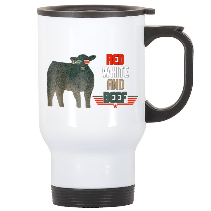 Red White And Beef Vintage Usa Flag 4th Of July Funny Cow Stainless Steel Travel Mug