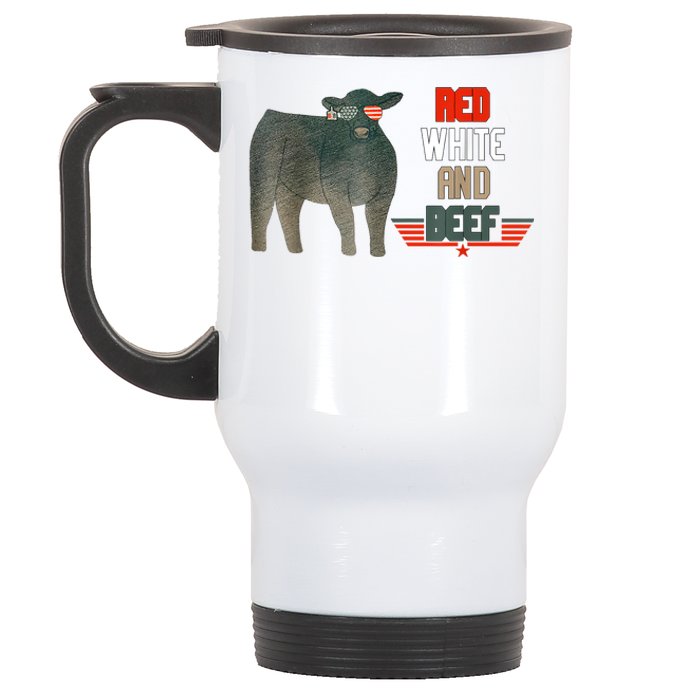 Red White And Beef Vintage Usa Flag 4th Of July Funny Cow Stainless Steel Travel Mug