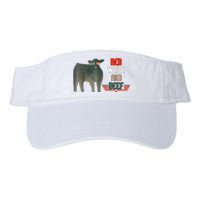 Red White And Beef Vintage Usa Flag 4th Of July Funny Cow Valucap Bio-Washed Visor