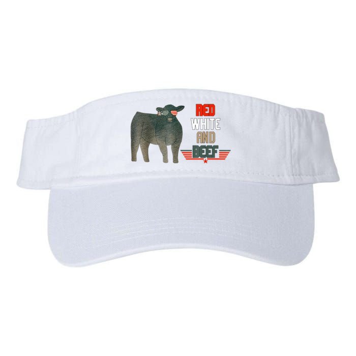 Red White And Beef Vintage Usa Flag 4th Of July Funny Cow Valucap Bio-Washed Visor