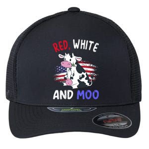 Red White And Moo Cow 4th Of July Patriotic Cool Gift Flexfit Unipanel Trucker Cap