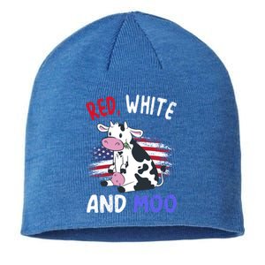 Red White And Moo Cow 4th Of July Patriotic Cool Gift Sustainable Beanie