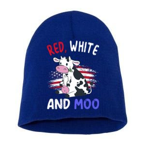 Red White And Moo Cow 4th Of July Patriotic Cool Gift Short Acrylic Beanie