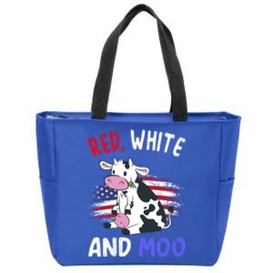 Red White And Moo Cow 4th Of July Patriotic Cool Gift Zip Tote Bag