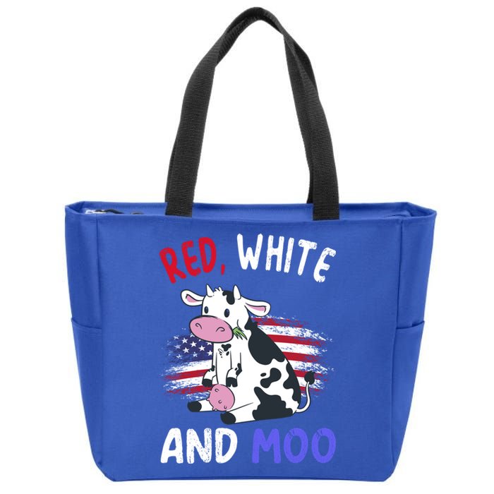 Red White And Moo Cow 4th Of July Patriotic Cool Gift Zip Tote Bag