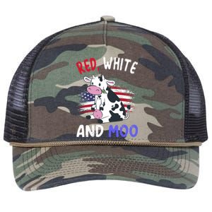 Red White And Moo Cow 4th Of July Patriotic Cool Gift Retro Rope Trucker Hat Cap