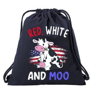 Red White And Moo Cow 4th Of July Patriotic Cool Gift Drawstring Bag