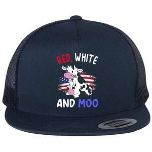 Red White And Moo Cow 4th Of July Patriotic Cool Gift Flat Bill Trucker Hat