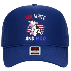 Red White And Moo Cow 4th Of July Patriotic Cool Gift High Crown Mesh Back Trucker Hat