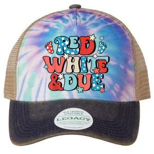 Red White And Due Pregnancy Announcement 4th Of July Groovy Legacy Tie Dye Trucker Hat