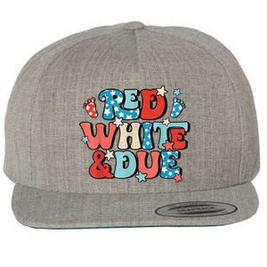 Red White And Due Pregnancy Announcement 4th Of July Groovy Wool Snapback Cap