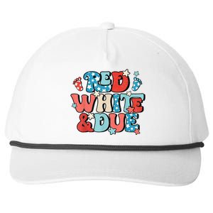 Red White And Due Pregnancy Announcement 4th Of July Groovy Snapback Five-Panel Rope Hat