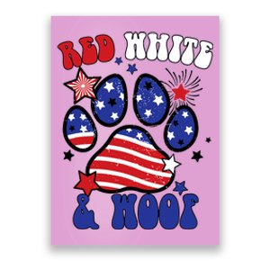 Red White And Woof US Flag Dog Cat Mom Paw Groovy Poster