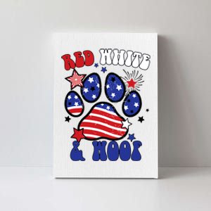 Red White And Woof US Flag Dog Cat Mom Paw Groovy Canvas