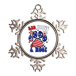 Red White And Woof US Flag Dog Cat Mom Paw Groovy Metallic Star Ornament