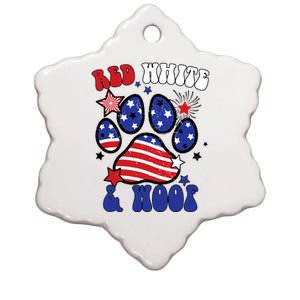 Red White And Woof US Flag Dog Cat Mom Paw Groovy Ceramic Star Ornament