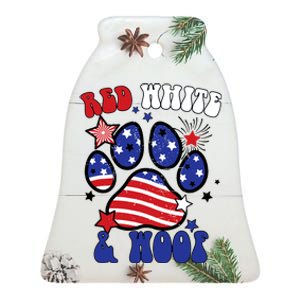 Red White And Woof US Flag Dog Cat Mom Paw Groovy Ceramic Bell Ornament