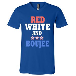 Red White And Boujee Funny 4th Of July Patriotic July Fourth Cool Gift V-Neck T-Shirt