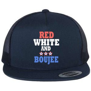 Red White And Boujee Funny 4th Of July Patriotic July Fourth Cool Gift Flat Bill Trucker Hat