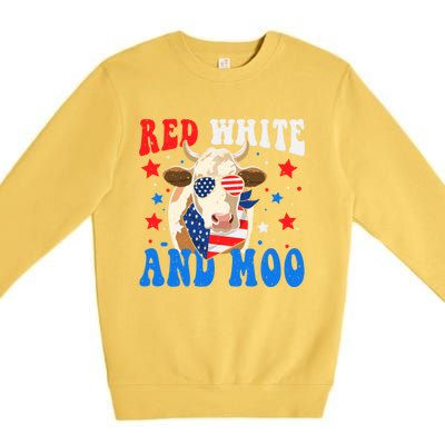 Red White And Moo Cow Gift Premium Crewneck Sweatshirt