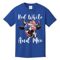 Red White And Moo Cow Messy Bun Usa Flag 4th Of July Gift Kids T-Shirt