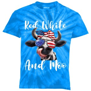 Red White And Moo Cow Messy Bun Usa Flag 4th Of July Gift Kids Tie-Dye T-Shirt