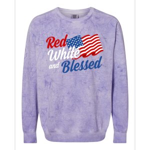 Red White And Blessed Funny 4th Of July Patriotic Gift Meaningful Gift Colorblast Crewneck Sweatshirt