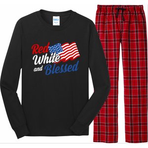 Red White And Blessed Funny 4th Of July Patriotic Gift Meaningful Gift Long Sleeve Pajama Set