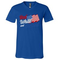 Red White And Blessed Funny 4th Of July Patriotic Gift Meaningful Gift V-Neck T-Shirt