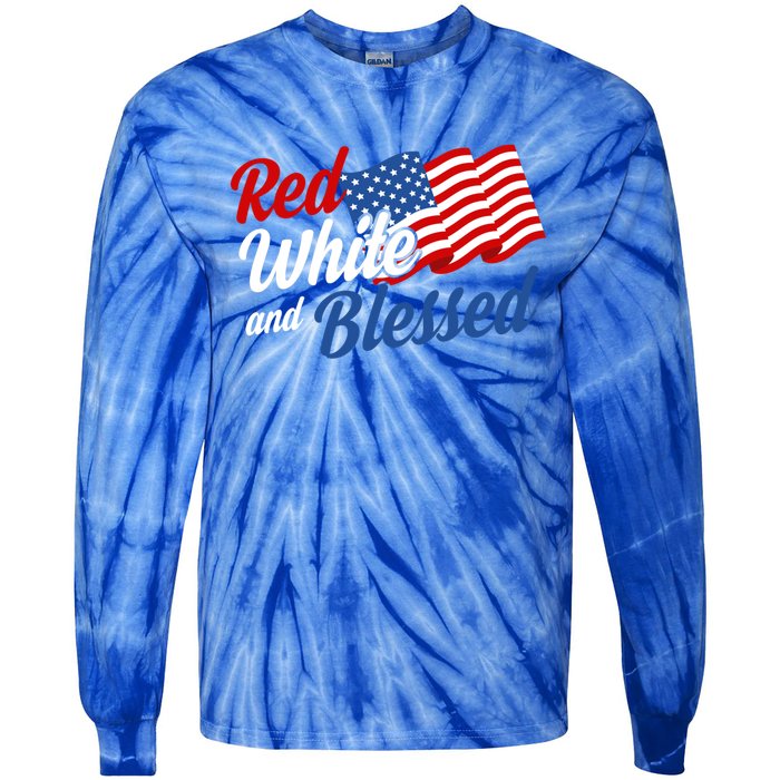 Red White And Blessed Funny 4th Of July Patriotic Gift Meaningful Gift Tie-Dye Long Sleeve Shirt