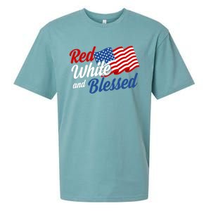 Red White And Blessed Funny 4th Of July Patriotic Gift Meaningful Gift Sueded Cloud Jersey T-Shirt