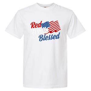 Red White And Blessed Funny 4th Of July Patriotic Gift Meaningful Gift Garment-Dyed Heavyweight T-Shirt