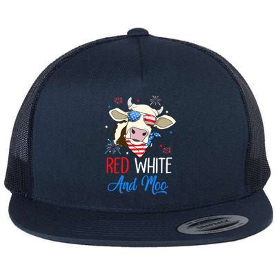 Red White And Moo Cow Usa Flag 4th Of July Cool Gift Flat Bill Trucker Hat