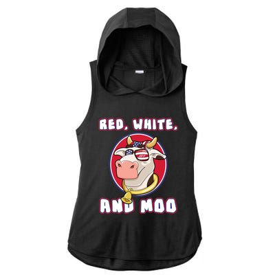 Red White And Moo July 4th Patriotic Cow Farmer Usa Pride Gift Ladies PosiCharge Tri-Blend Wicking Draft Hoodie Tank