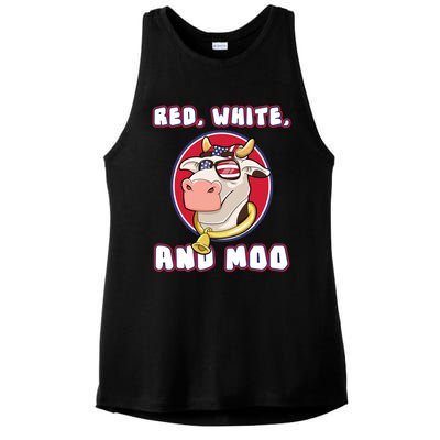 Red White And Moo July 4th Patriotic Cow Farmer Usa Pride Gift Ladies PosiCharge Tri-Blend Wicking Tank