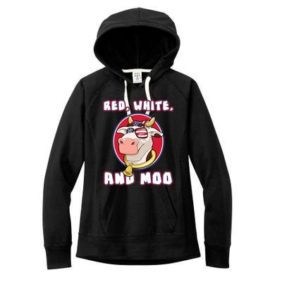 Red White And Moo July 4th Patriotic Cow Farmer Usa Pride Gift Women's Fleece Hoodie