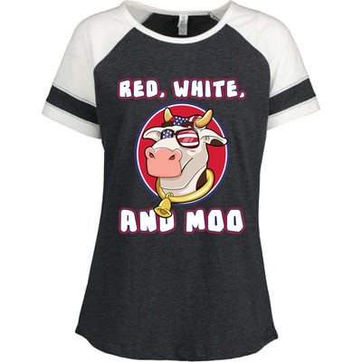 Red White And Moo July 4th Patriotic Cow Farmer Usa Pride Gift Enza Ladies Jersey Colorblock Tee