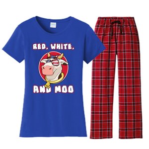 Red White And Moo July 4th Patriotic Cow Farmer Usa Pride Gift Women's Flannel Pajama Set