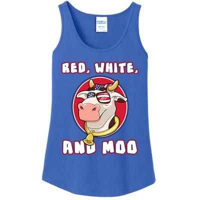 Red White And Moo July 4th Patriotic Cow Farmer Usa Pride Gift Ladies Essential Tank