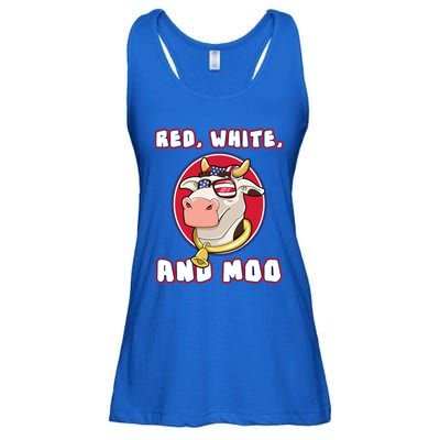 Red White And Moo July 4th Patriotic Cow Farmer Usa Pride Gift Ladies Essential Flowy Tank