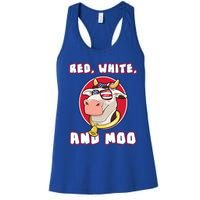 Red White And Moo July 4th Patriotic Cow Farmer Usa Pride Gift Women's Racerback Tank