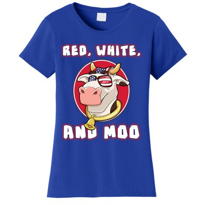 Red White And Moo July 4th Patriotic Cow Farmer Usa Pride Gift Women's T-Shirt