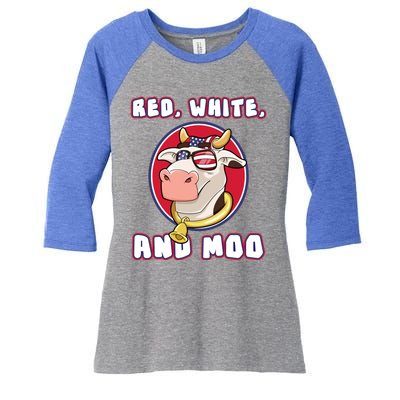 Red White And Moo July 4th Patriotic Cow Farmer Usa Pride Gift Women's Tri-Blend 3/4-Sleeve Raglan Shirt