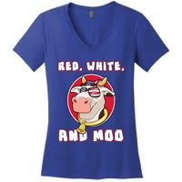 Red White And Moo July 4th Patriotic Cow Farmer Usa Pride Gift Women's V-Neck T-Shirt